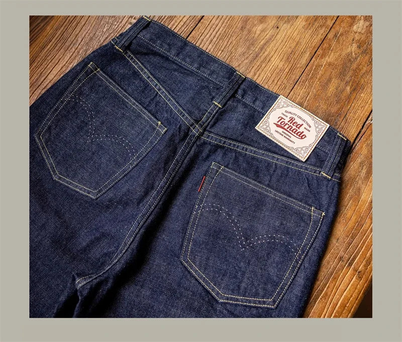 WWII Model Wide Straight Jeans One Wash 14oz Selvedge Denim