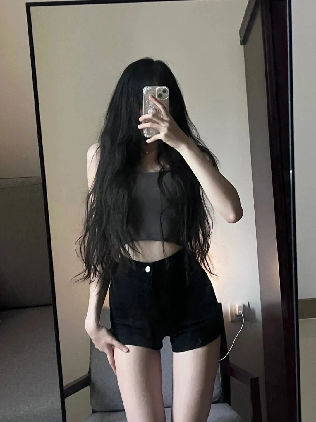 Black High-Waist Skinny Jeans Shorts for Women Trendy Slimming Booty Hot Pants Retro Style Spring Summer  Ladies' Sho