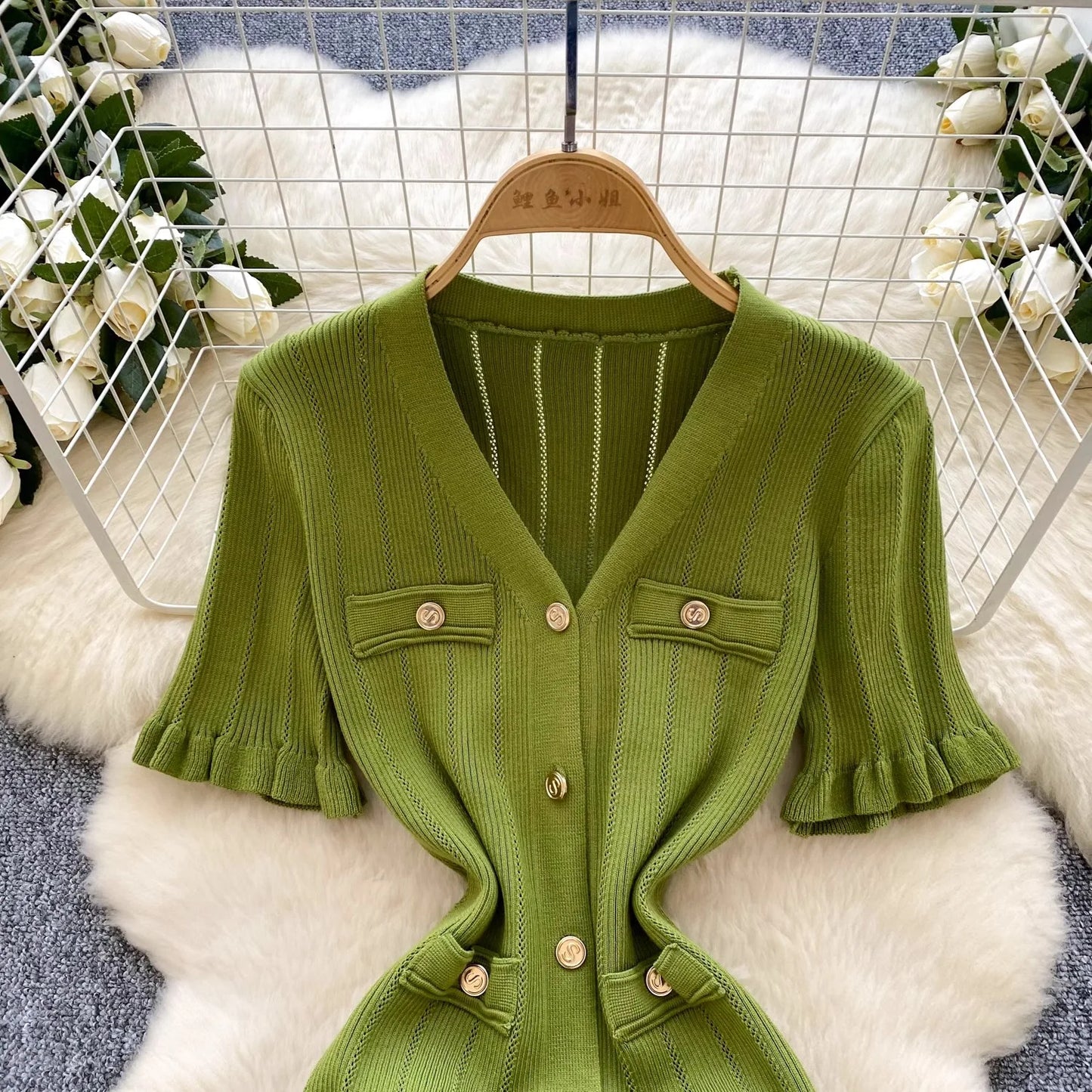Brand Fashion Vintage Knitted Long Dress Spring Summer Women Elegant V-neck Ruffled Bodycon Sweater Dress Party Vestido