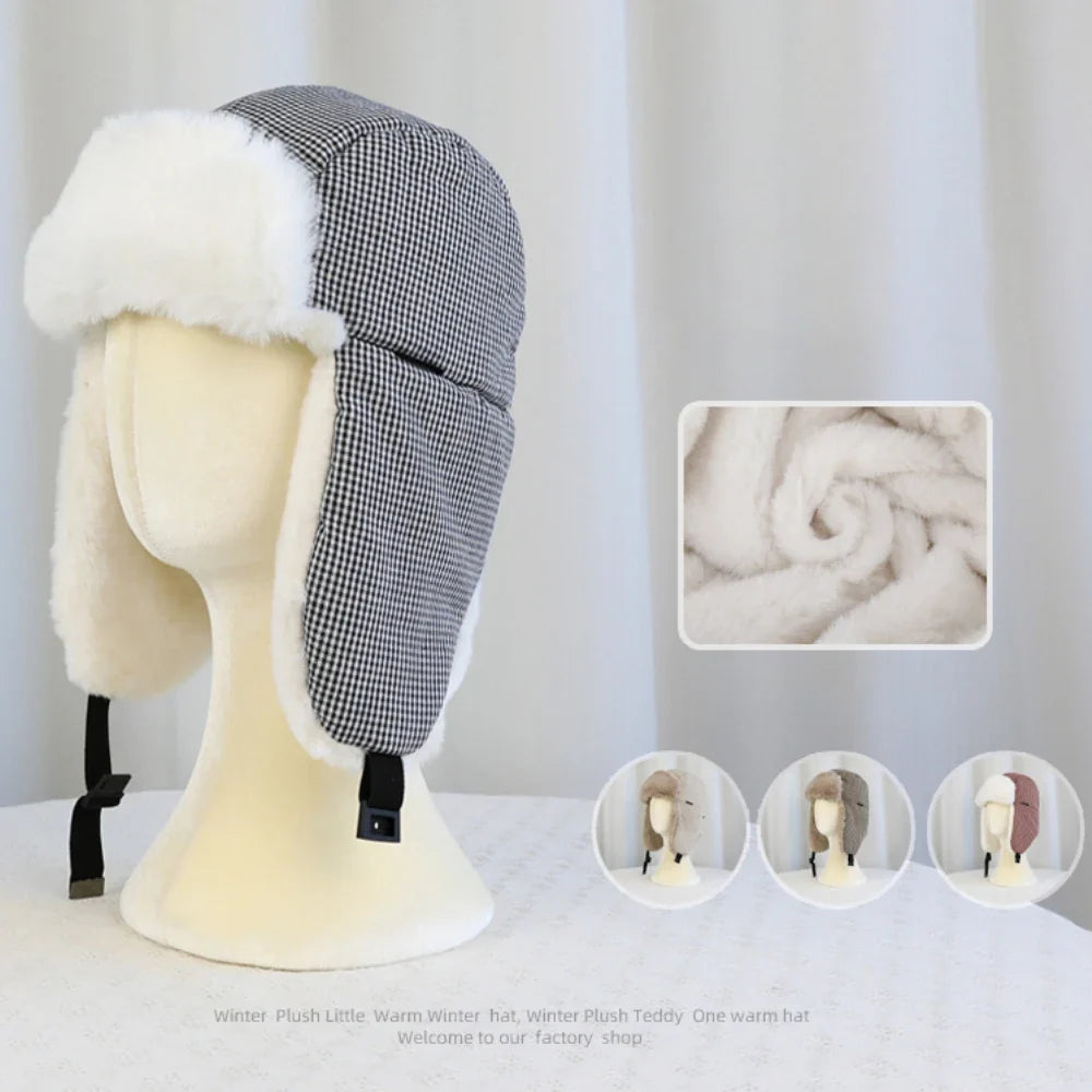Bomber Hat Plaid Russian Caps Thick Warm Autumn Winter Hat Men Women Ski Trapper Earflap Cap Male Female Russian Fur Hat