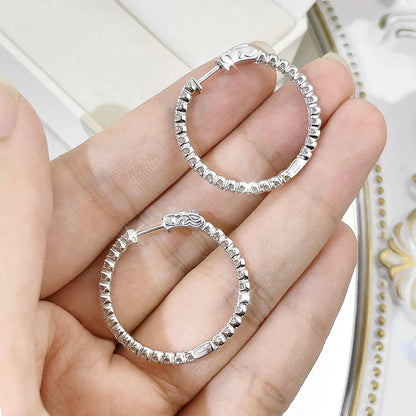 Sparkling Full 2mm 0.03CT D Color Moissanite Hoop Earrings For Women S925 Silver Plated 18K Rose Gold All Diamond Earring