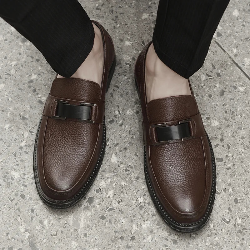 Men's Solid -Color Casual Loafers For Autumn And Winter Comfortable Soft -Soled Business Office Shoe And Metal Buckle Lazy Shoes