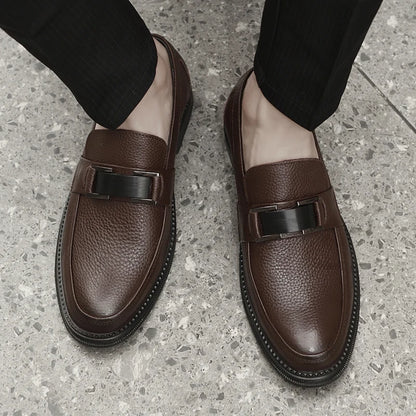 Men's Solid -Color Casual Loafers For Autumn And Winter Comfortable Soft -Soled Business Office Shoe And Metal Buckle Lazy Shoes
