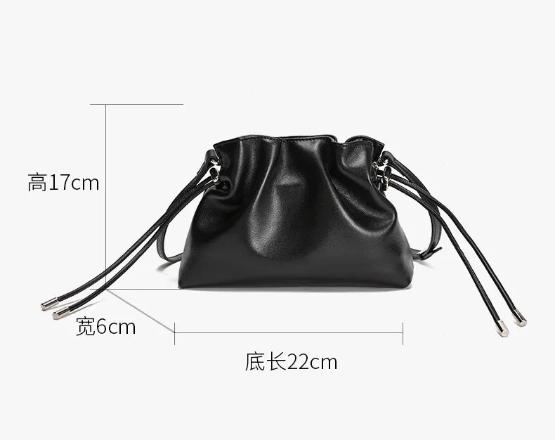 Luxury Pleated Cloud Crossbody Bag - Premium Genuine Leather Drawstring Shoulder Purse, Versatile Small Bag for Elegant Lady