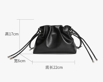 Luxury Pleated Cloud Crossbody Bag - Premium Genuine Leather Drawstring Shoulder Purse, Versatile Small Bag for Elegant Lady