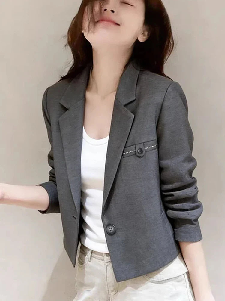 Chic Slim Cropped Blazer Women Elegant Fashion Long Sleeve Short Suit Coat Sweet All Match Female Fall Winter Jacket Outwear New