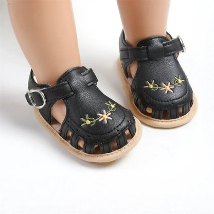 Newborn Baby Girl Sandals Summer Embroidered Leisure Comfortable Lightweight Floral Soft Sole Wrap Toe Sandals For 0-18M