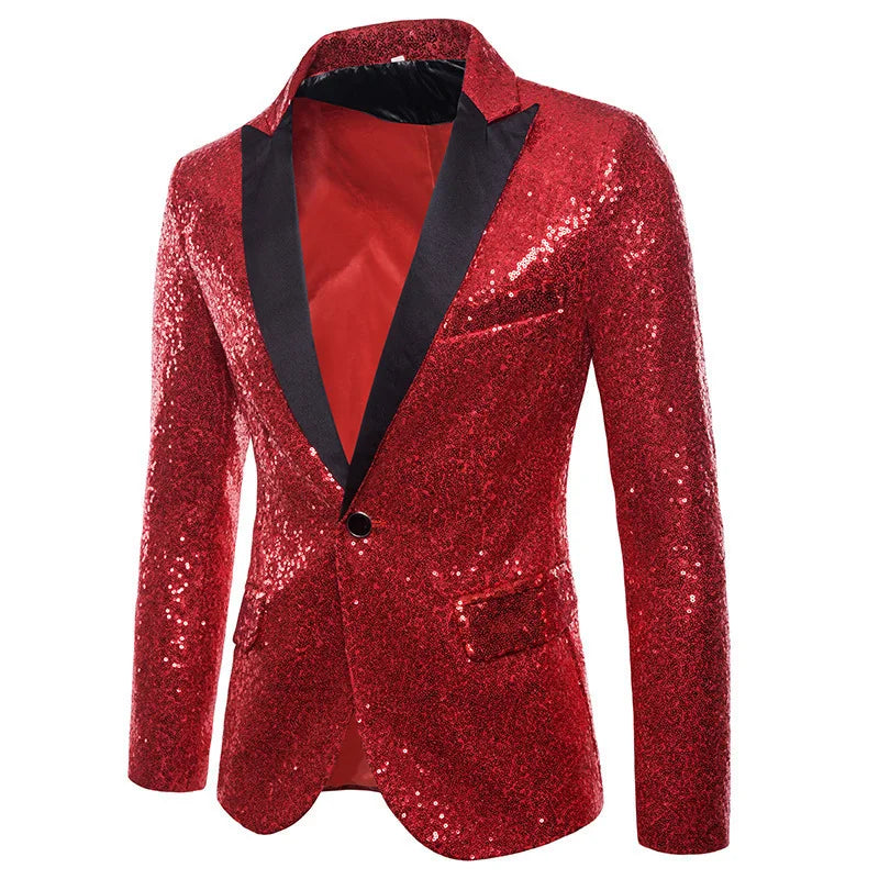 High End Men's Gold Sequin Suit European and American Hosting Performance Dress Korean Version Slim Fit Studio Suit Jacket