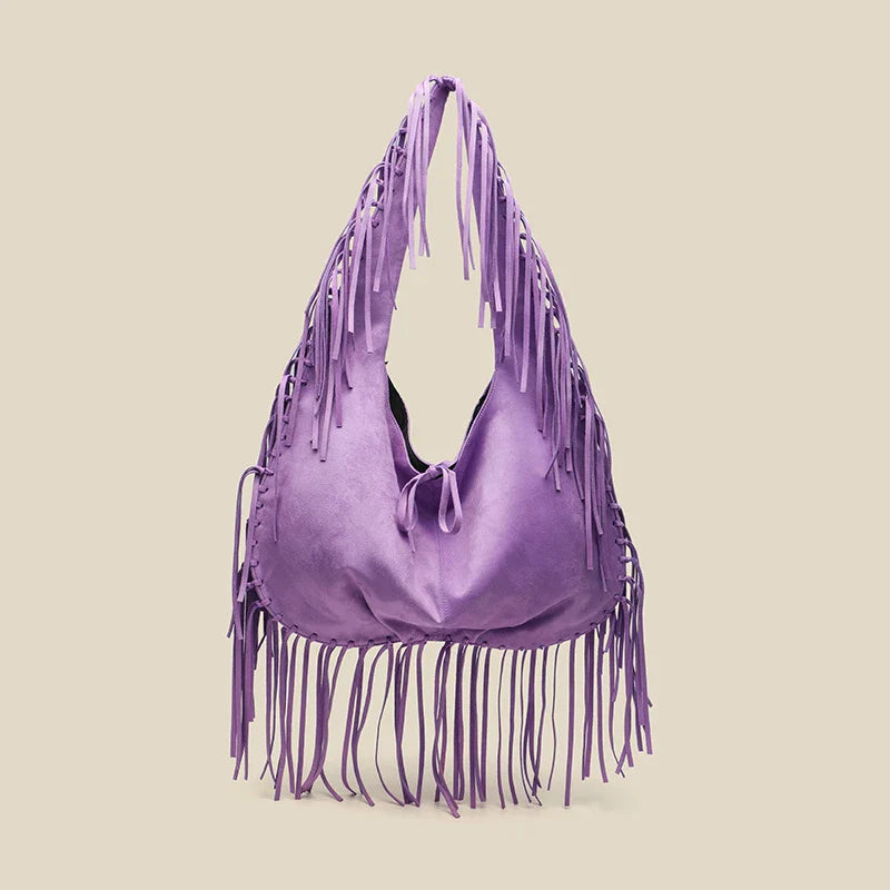 Vintage Suede Hobos Women Shoulder Bags Bohemian Tassel Handbags Large Capacity Tote Bag Autumn and Winter Big Shopper Purses