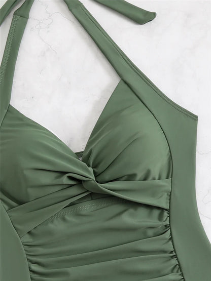 One Piece Solid Swimsuit Women 2026 Plain Ruched Swimwear Slim V Neck Bodysuit Female Bathers Bathing Swimming Swim Beach Summer