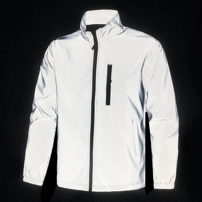 Spring New Men's Reflective Jacket Outdoor Night Running Cycling Windproof Safety Bright Fashion Stand Collar Casual Coats