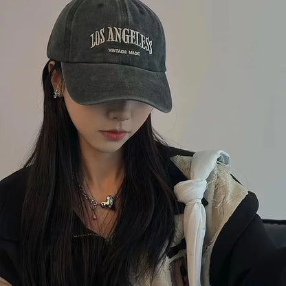 American wide brimmed retro men's and women's baseball caps, washed hats, trendy embroidered duckbill caps