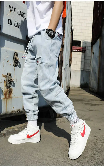 Plus Size 5XL Men's Baggy Harem Jeans Hip Hop Male Trousers Black Blue Cargo Jeans Man Fashion Streetwear Denim Jogger Pants