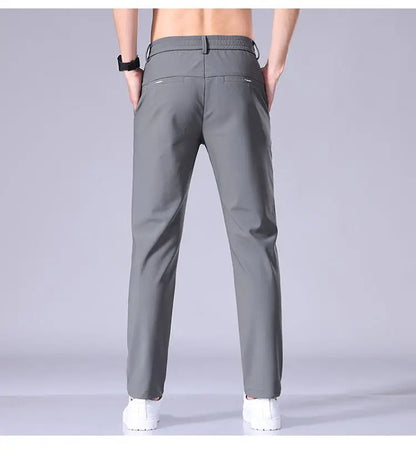 High Elastic Ice Silk Casual Pants Men's Spring Summer Ultra-thin Quick Drying Soft Breathable Business Straight Gray Trousers
