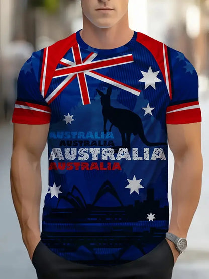 Men's Australia Flag Graphic T-Shirt New In Happy Australia Day Digital Print Tshirts Casual Short Sleeve Crew Neck Tee Shirts