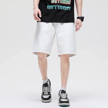 Summer New White Casual Men's Denim Shorts Ripped Fashion Loose Straight Street Bermuda Jeans Male Hole Short Pants