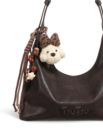 y2k leopard Print Shoulder Bag, Cute Puppy Pendant, Large Capacity Hobo Bag for Women's Casual Commute 3-Way Carry