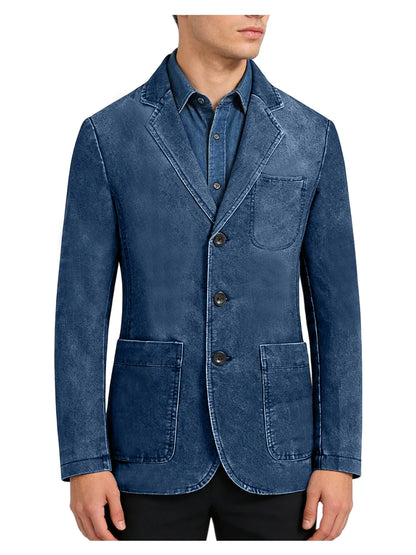 Men‘s Casual Denim Blazer Notch Lapel Jean Jacket Lightweight Stretch Suit Sport Coat with Pockets