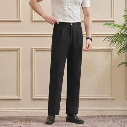 Men‘s Trousers Slim-Straight Fit  for Spring & Summer Slim Fit Daily Work Trousers, Solid Color Street Suit Trousers