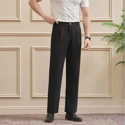 Men‘s Trousers Slim-Straight Fit  for Spring & Summer Slim Fit Daily Work Trousers, Solid Color Street Suit Trousers