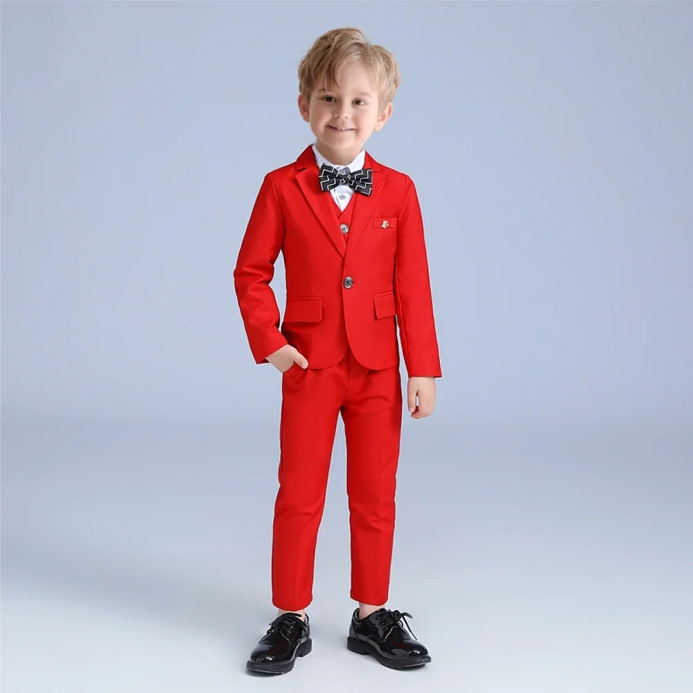 Hot Sale Red Kids Suit Set New Year Christmas Party Elegant Boys Suits For School Opening Ceremony Piano Performance