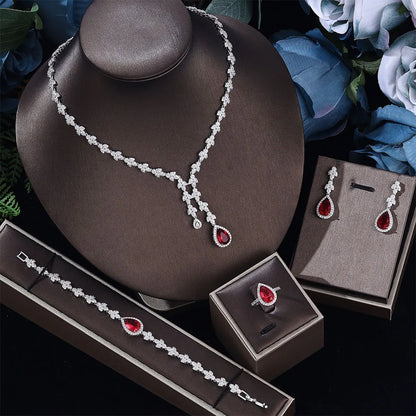 4pcs Bridal Zirconia Jewelry Sets For Women Party, Luxury Dubai Nigeria platinum plating Crystal Wedding Jewelry Sets