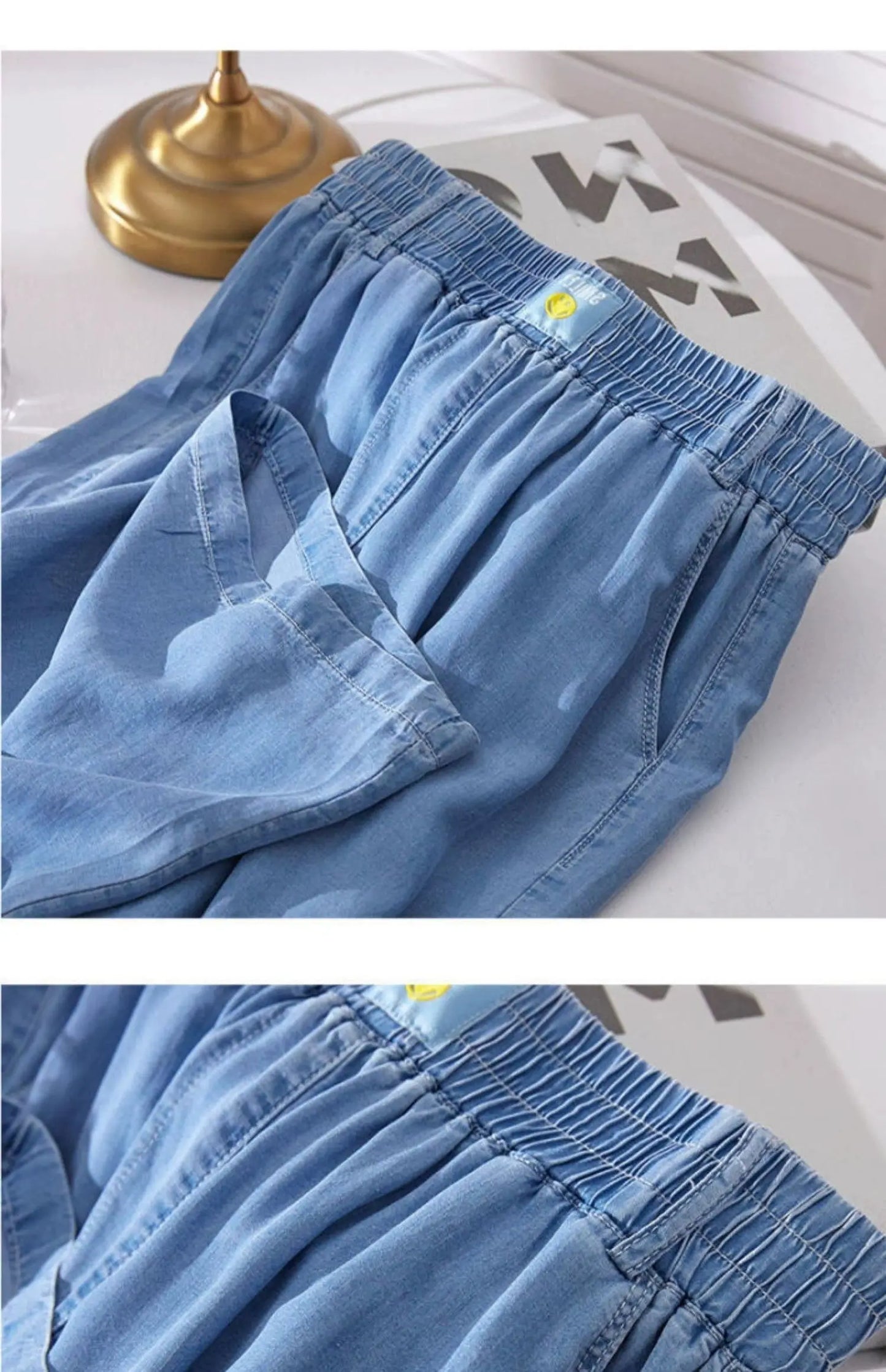 Women's Ice Silk Denim Pants Yoga Sports Thin Loose Style Summer Casual Wide Leg Harajuku Loose Waist