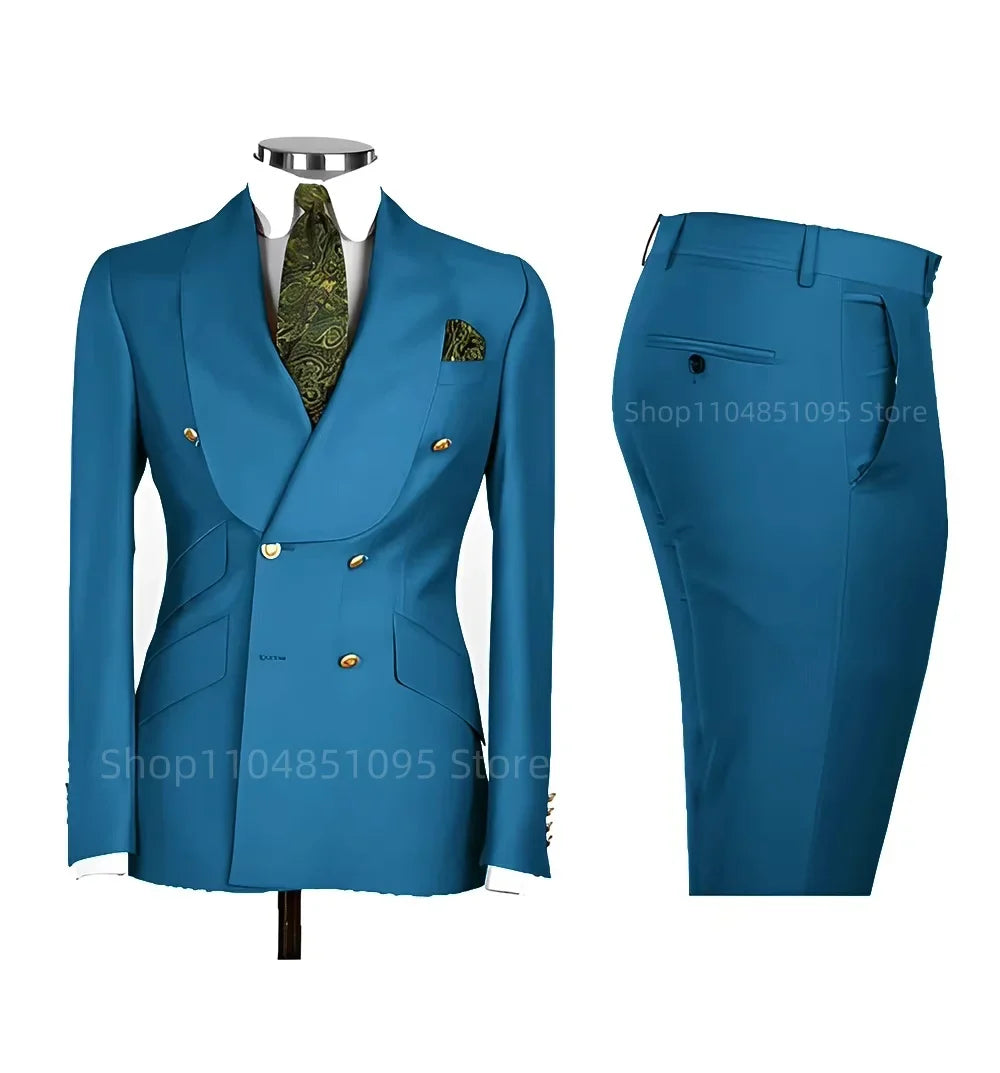 Solid Slim Fit 2 Piece Wedding Men's Tuxedos Formal Groom Suits with Shawl Lapel Blazer And Pants for Prom Party Best Man