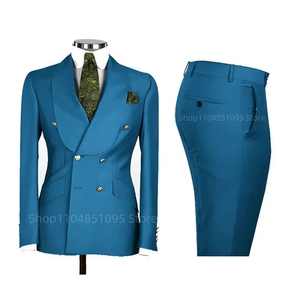 Solid Slim Fit 2 Piece Wedding Men's Tuxedos Formal Groom Suits with Shawl Lapel Blazer And Pants for Prom Party Best Man
