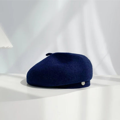 Women French Art Retro Wool Felt Autumn Solid Colors Warm Winter Beanie Hat Beret Cap For Female