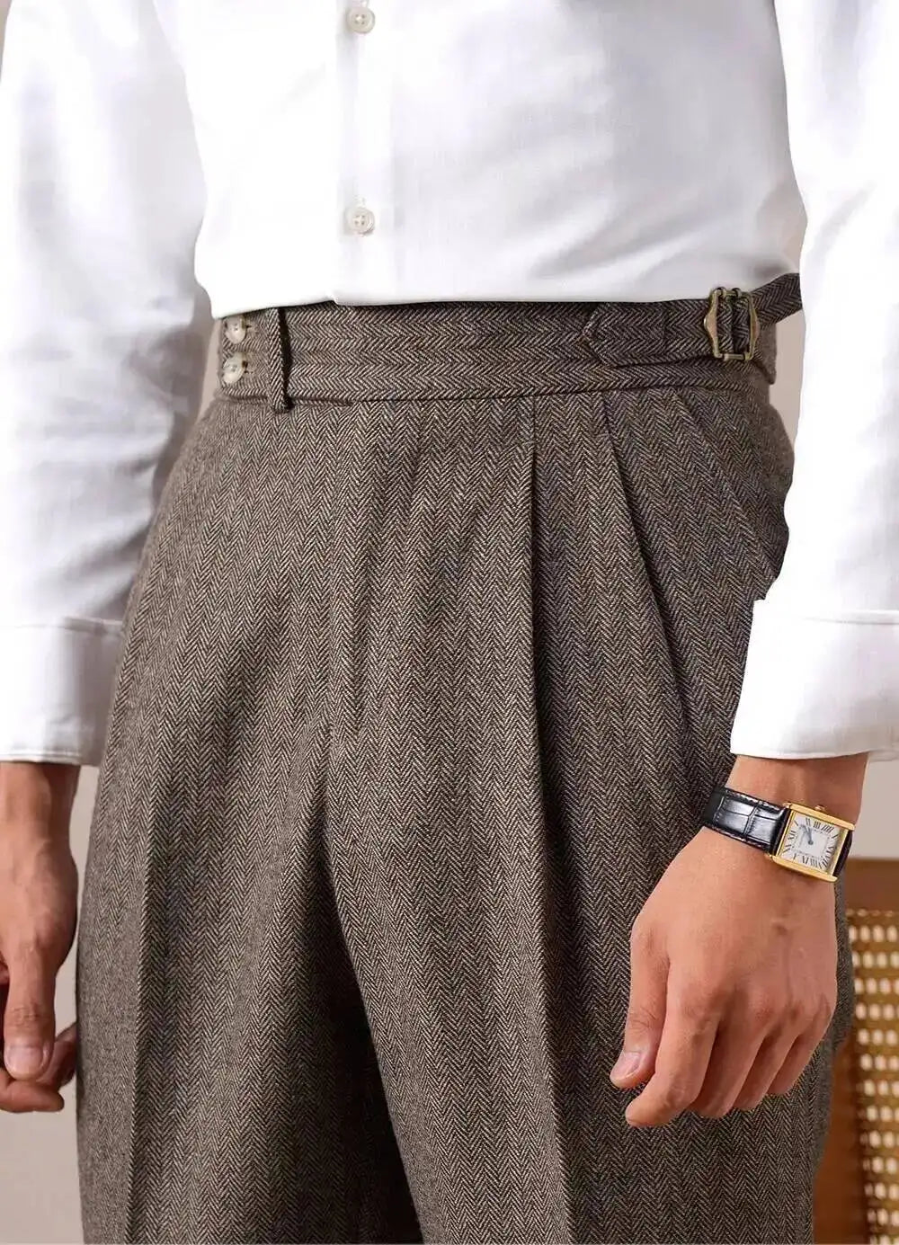 Autumn Herringbone Dress Pants For Men Naples Men's Wool Blend High Waist Social Casual Versatile Long Pants Office Trousers Men