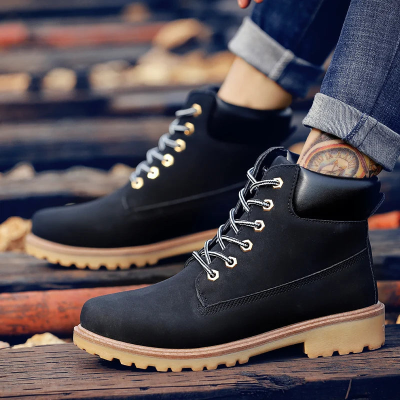 Designer Leather Mens Spring Fall Ankle Boots Trekking Yellow Coffee Designer Tactical Boots Outdoor for Men Work Shoes Sneakers
