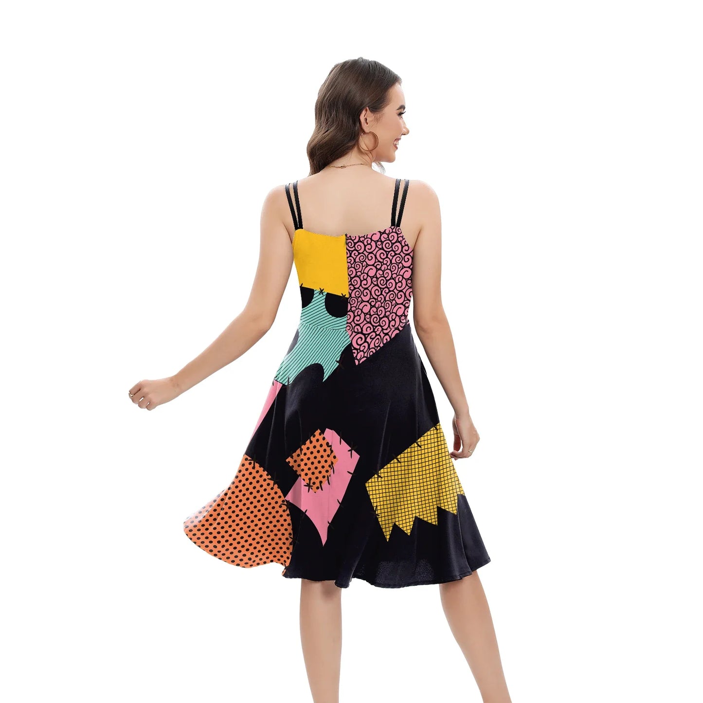 Halloween Nightmare Christmas Sally Dress Spaghetti Strap Women's Sexy Backless Dresses Patchwork Vestidos