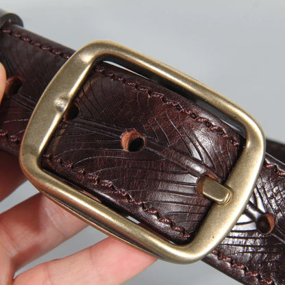 Extra Thick Double-sided Men's Belt Tactical Personalized Jeans Belt Genuine Leather Men's Pure Copper Pin Buckle Luxury Belt