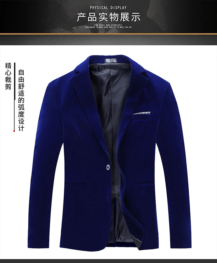 Plus Size 5XL-M Autumn Winter Velvet Men Suit Jacket Fashion Men's Wedding Dress Jacket Casual Slim Blazer Formal Evening Dress
