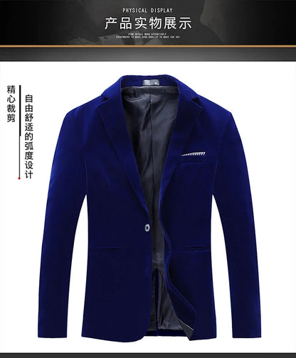 Plus Size 5XL-M Autumn Winter Velvet Men Suit Jacket Fashion Men's Wedding Dress Jacket Casual Slim Blazer Formal Evening Dress