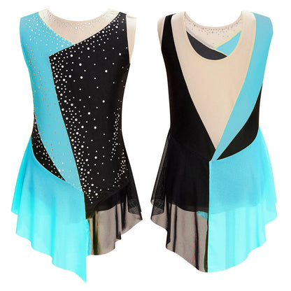 Kids Girls Sparkly Rhinestone Ballet Jersey Leotard Dress Toddler Gymnastics Artistic Figure Skating Dance Leotards Costume