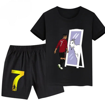 Summer Ronaldo Printed Children's Set Short-sleeved Shorts Suit Sports Kid T-shirt 2-piece Set Street Fashion Boys Baby Clothing
