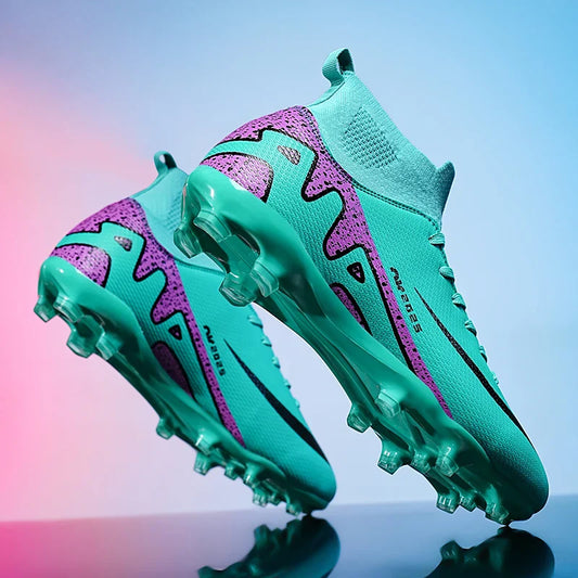 Men High Top Soccer Cleats Anti Slip Wear Resistant Firm Ground Breathable Comfortable Outdoor Grass Field Training Athletic