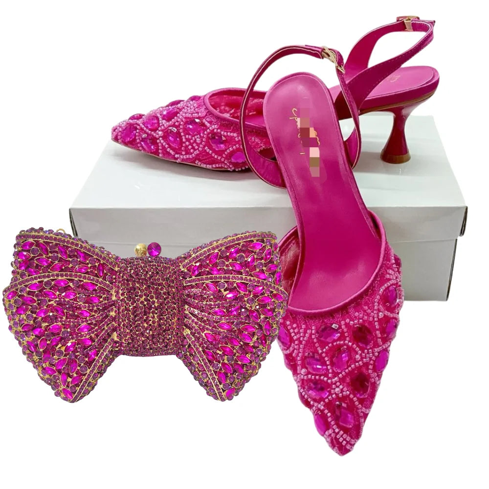 Women's Clutch Bag and Shoes Fairy Diamond High Heels Stylish Dress Shoes Pointed Toe Stiletto Heels Elegant Party Wedding Shoes