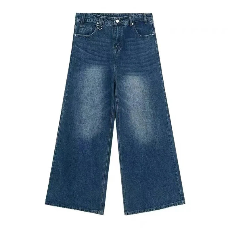 New Men's Baggy Straight Leg Wide Leg Jeans Male Fashion Vintage Wash Casual Denim Pants Youth Popular Brand Streetwear Trousers