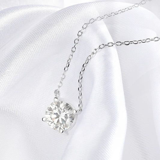 White Gold Plated 1-10CT Moissanite Necklace for Women Classic Four Claws Pendant Wedding Jewelry 925 Sterling Silver