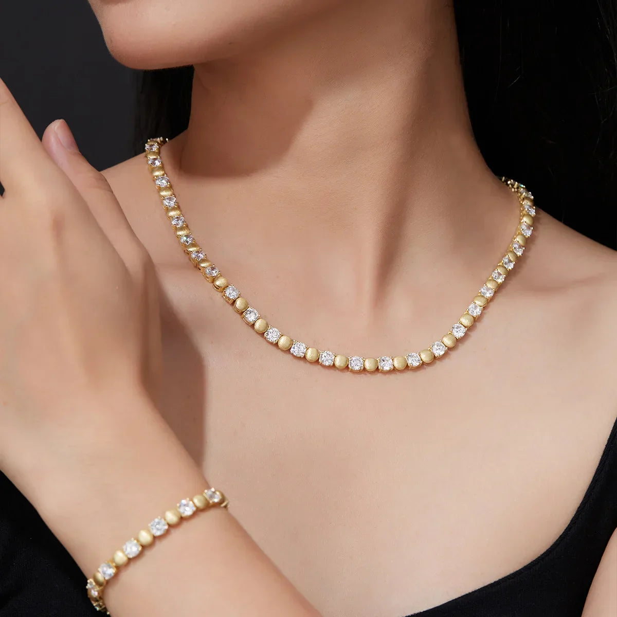 each 5mm Round Moissanite Necklace Bracelet Set for Women S925 Silver Plated 18K Gold Wedding Party Fine Jewelry Gift