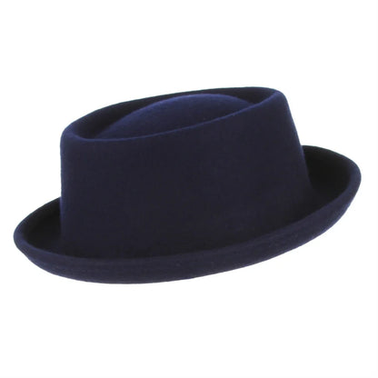 100% Wool Pork Pie Fedora Hat for Women Men Autumn Winter Felt Curved Brim Porkpie Hat