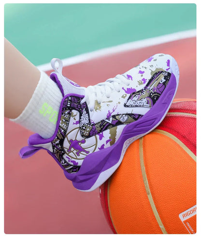Kids Basketball Shoes Non-slip Breathable PU Leather Basketball Training Sneakers Boys Girls Sports Shoes Children Running Shoes