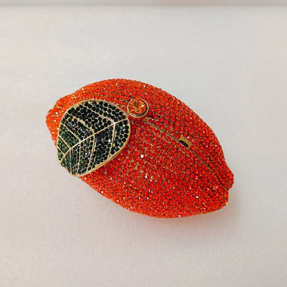 Green Lemon Shaped Rhinestone Handbags for Cocktail Party Women Gorgeous Crystal Wedding Bridal Cutch Purse Evening Bags