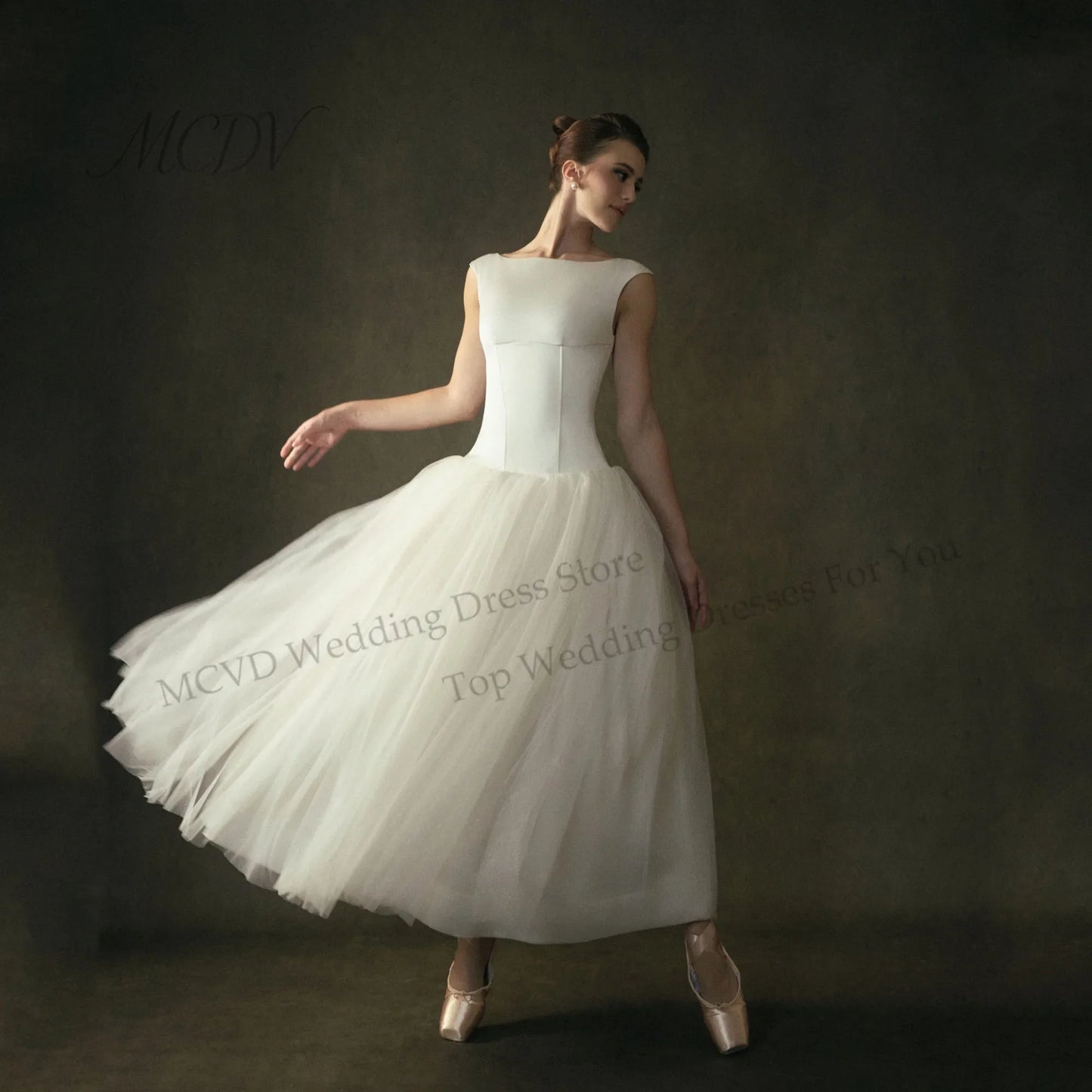 Elegant Satin Wedding Dresses 2026 Scoop Neck Cap Sleeve Bridal Midi Dress A-Line Lace Up casamento civil vestido Customized