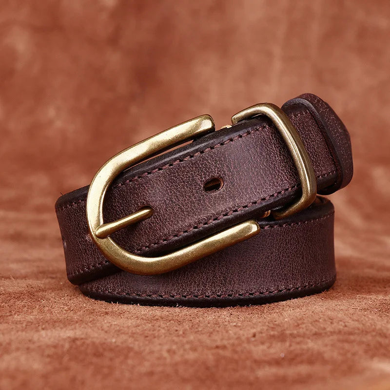 3.3CM Men High Quality Genuine Leather Belt Luxury Copper Buckle Belts Thickening Pure Cowskin Vintage Strap Male Jeans for Man