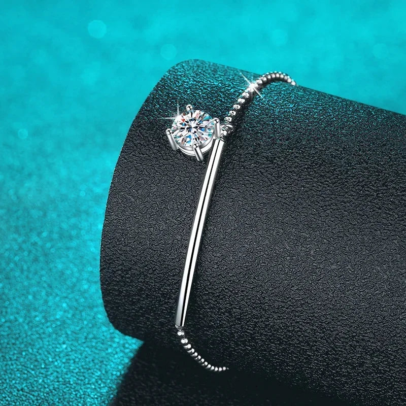 1CT Solitaire Moissanite Bracelets for Women D Color Simulated Diamond Bangles S925 Sterling Silver Jewelry Wedding Gift