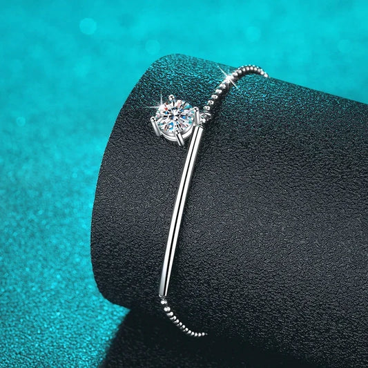 Bracelets Solitaires Moissanite 1 carat pour Femme, Couleur D, Simili Diamant, Bracelets Rigides en Argent Sterling S925, Bijoux, Cadeau de Mariage